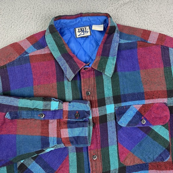 Vintage 90s Exit Zero Shacket Plaid Shirt Jacket Red Blue Green Button Up 3XL‎ - Picture 3 of 10